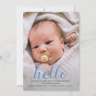 Hello Baby Modern Boy Birth Announcement Photocard