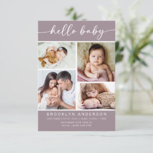 Hello Baby   Modern Four Photo Birth Announcement