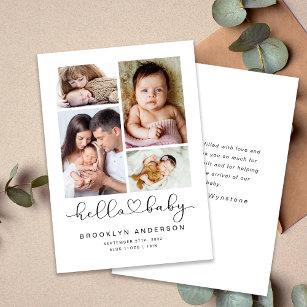 Hello Baby Modern Four Photo New Baby Thank You Card