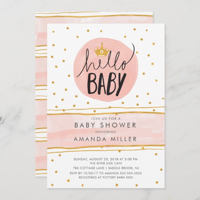 HELLO BABY · Modern Girls BabyShower Invitation (Front/Back)