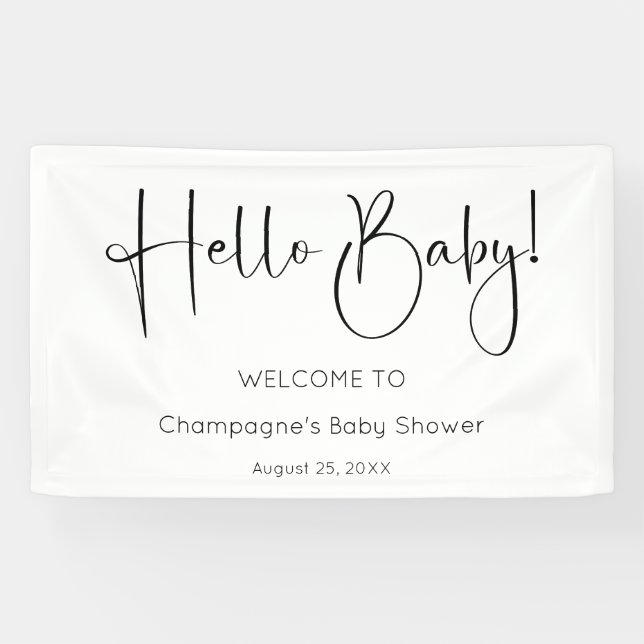 Hello Baby Modern Script Baby Shower Banner (Horizontal)