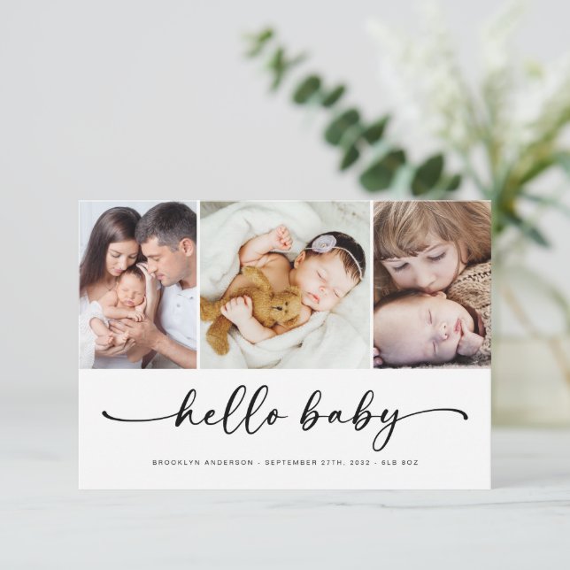 Hello Baby | Modern Three Photo Birth Announcement (Standing Front)