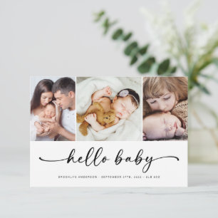 Hello Baby   Modern Three Photo Birth Announcement
