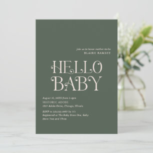 Hello Baby Moss Green Modern Baby Shower Invitation