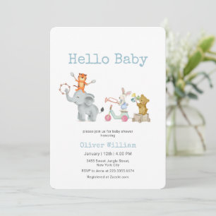 Hello Baby Musical Elephant Parade Baby Shower   Invitation