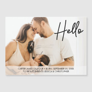Hello Baby Name Birth Proud parents family photo Magnetic Invitation