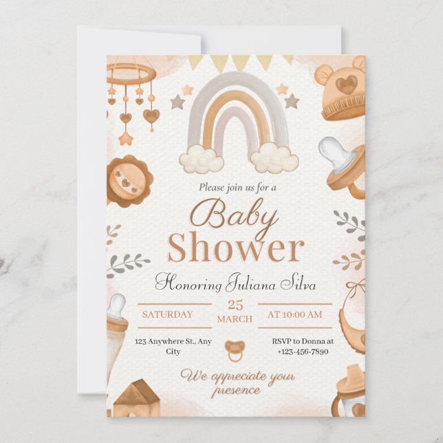 Hello Baby | Neutral Watercolor Baby Shower Invita Invitation (Front)