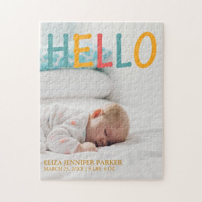 HELLO baby photo birth announcement name and stats Jigsaw Puzzle (Vertical)