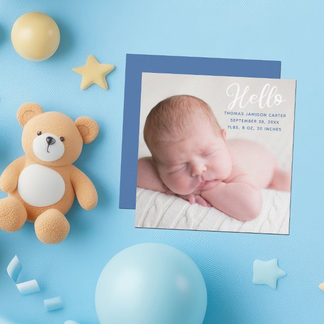 Hello Baby Photo Simple Boy Birth Announcement (Creator Uploaded)