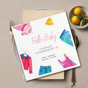Hello Baby Pink Blue Clothes Baby Shower Napkin