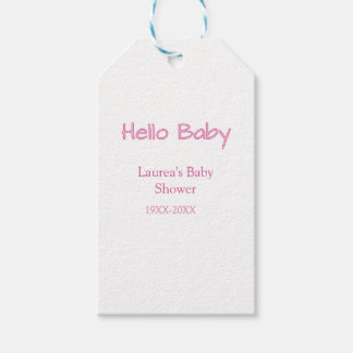 hello baby pink pastel baby shower name date trend gift tags