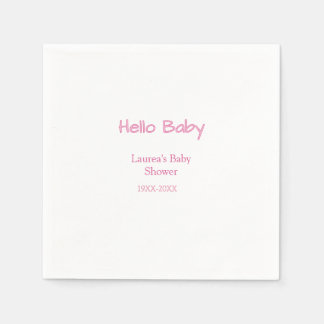 hello baby pink pastel baby shower name date trend napkin