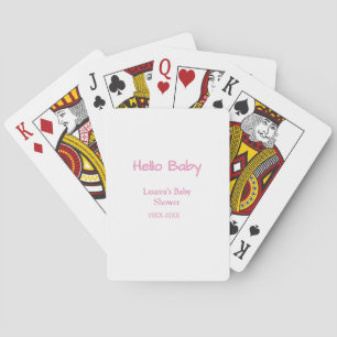 hello baby pink pastel baby shower name date trend playing cards