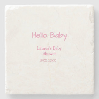 hello baby pink pastel baby shower name date trend stone coaster