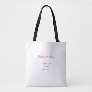 hello baby pink pastel baby shower name date trend tote bag