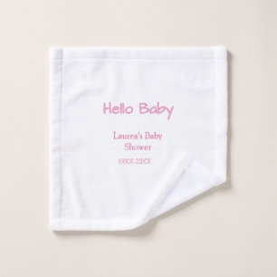hello baby pink pastel baby shower name date trend wash cloth