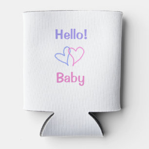 Hello baby pink purple heart name watercolor boho can cooler