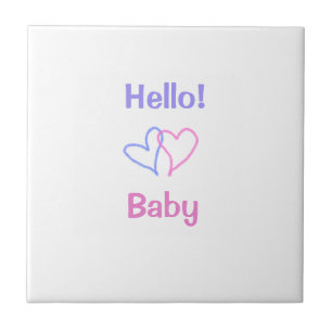 Hello baby pink purple heart name watercolor boho ceramic tile