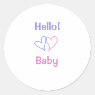 Hello baby pink purple heart name watercolor boho classic round sticker