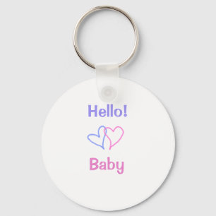 Hello baby pink purple heart name watercolor boho key ring