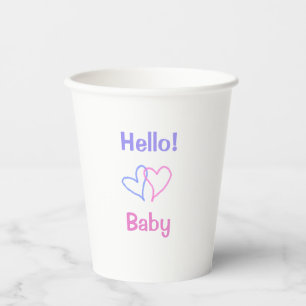 Hello baby pink purple heart name watercolor boho paper cups