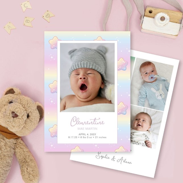 Hello Baby Rainbow Custom Photo Birth Announcement (Creator Uploaded)