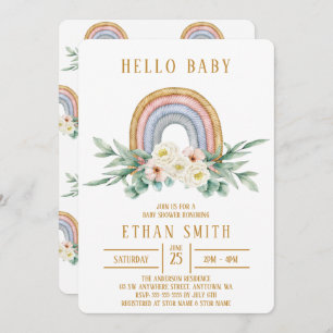 Hello Baby Rainbow Floral Watercolor Baby Shower Invitation