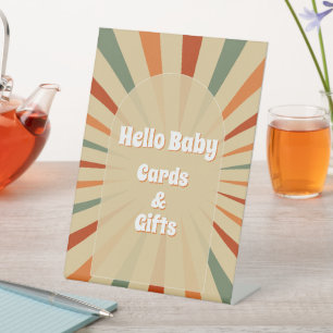 Hello Baby Retro 70's Baby Shower Cards & Gifts Pedestal Sign