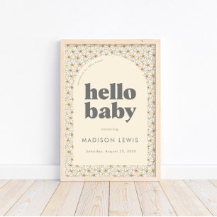 Hello Baby Retro Boho Daisy Welcome Poster