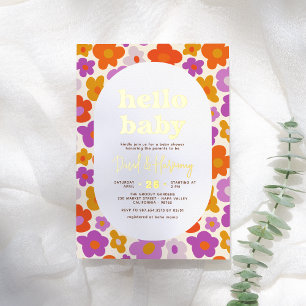 Hello Baby Retro Daisy Gold Pressed Baby Shower