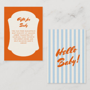 Hello Baby Retro Orange Abstract Frame Baby Shower Enclosure Card