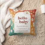 Hello Baby | Retro Rainbow Daisy Birth Stats Cushion<br><div class="desc">Featuring retro rainbow background, watercolor daisy florals and trendy typography. Warm, vintage hues like cream, blush pink and burnt orange are taking over the event scene. Paired with cool turquoise teals for a groovy laidback vibe. The vintage aesthetics of the 1970s are front and centre in this groovy collection. This...</div>