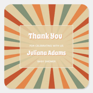 Hello Baby Retro Sage Green Orange Thank You Square Sticker