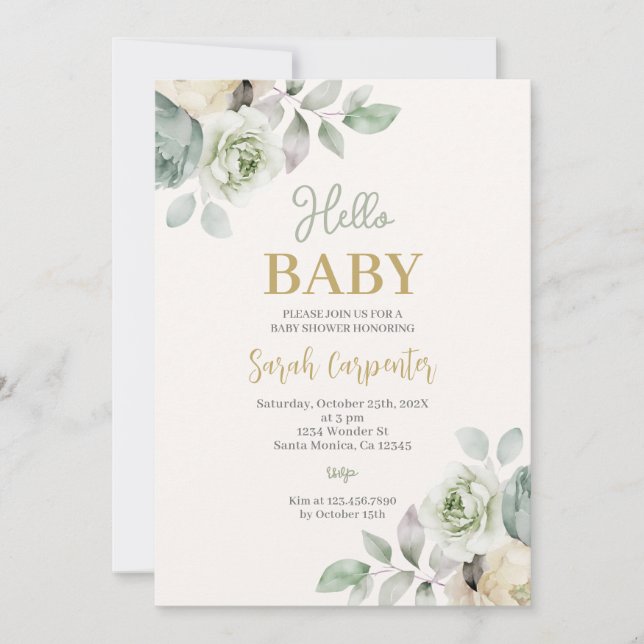 Hello Baby Sage Green Baby Shower Invitation (Front)