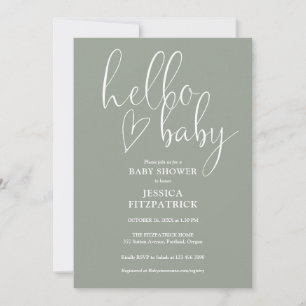 Hello Baby Sage Green Gender Neutral Baby Shower Invitation