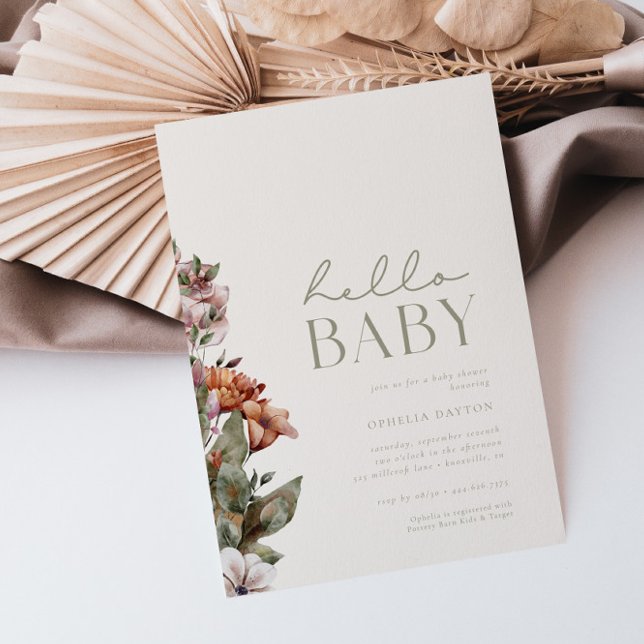 HELLO BABY | Sage & Ivory Modern Boho Baby Shower Invitation (Creator Uploaded)
