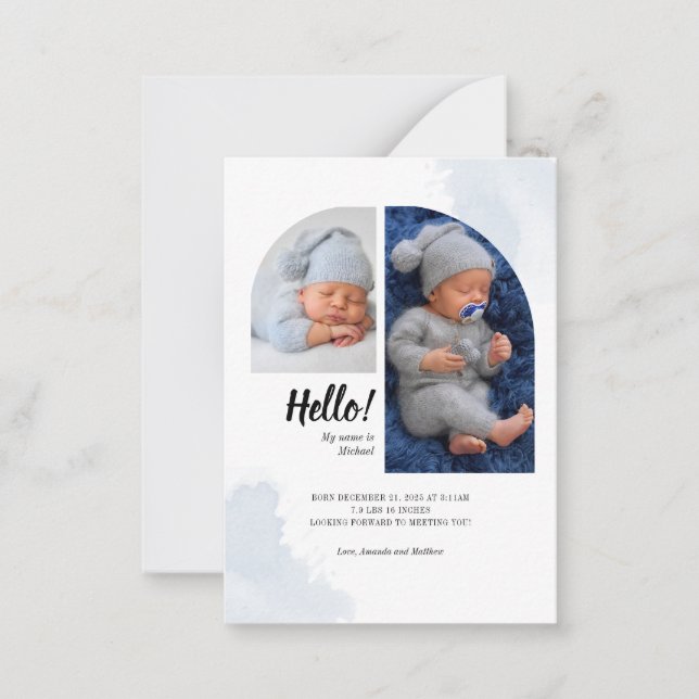 Hello Baby Script 2 Photos Arch Birth Announcement (Front)
