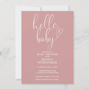 Hello Baby Script Dusty Rose Pink Girl Baby Shower Invitation