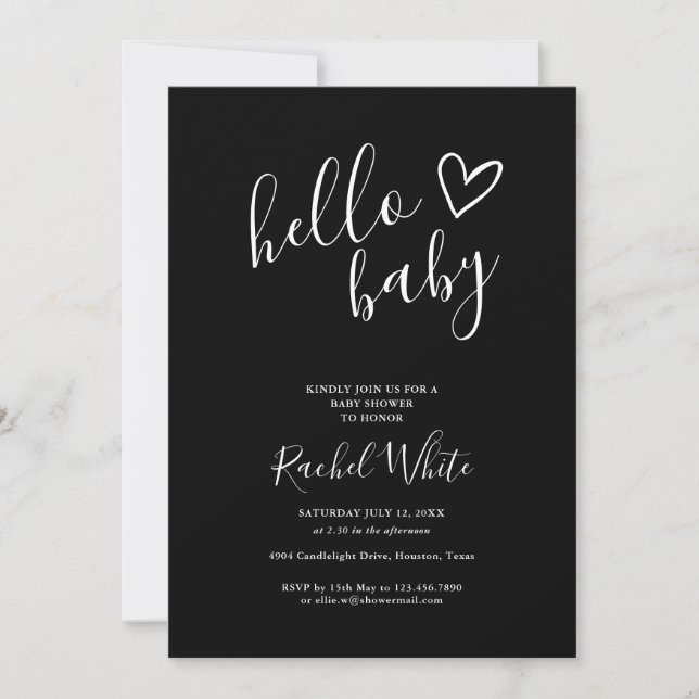 Hello Baby Shower All In One Black And White Invitation (Front)