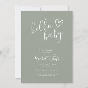 Hello Baby Shower All In One Neutral Sage Green Invitation