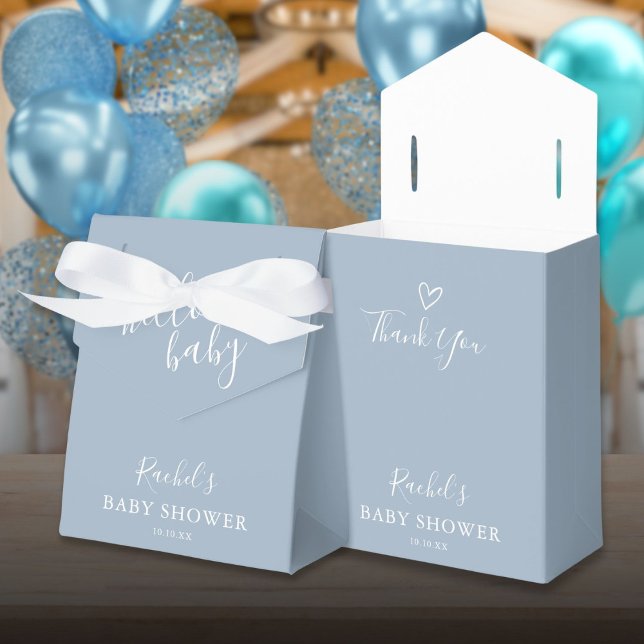 Hello Baby Shower Baby Boy Dusty Blue Cute Heart Favour Box (Hello Baby Shower Baby Boy Dusty Blue Cute Heart Favor Boxes)