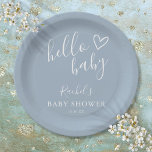 Hello Baby Shower Baby Boy Dusty Blue Cute Heart Paper Plate<br><div class="desc">A modern minimalist baby shower paper plate featuring a cute hand-drawn heart and stylish typography on a dusty blue background. Designed by Thisisnotme©</div>