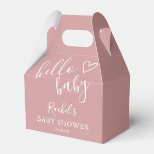 Hello Baby Shower Cute Heart Girl Dusty Rose Pink Favour Box