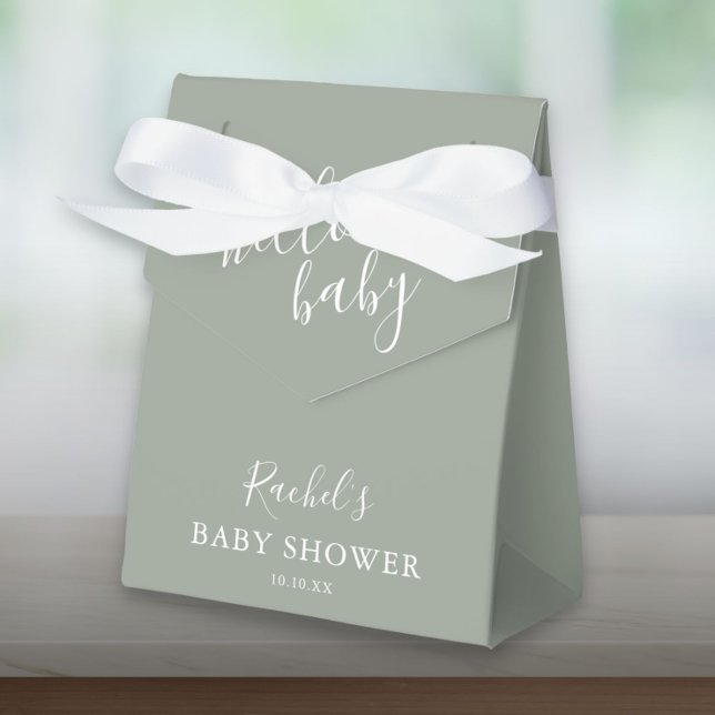 Hello Baby Shower Gender Neutral Boho Sage Green Favour Box (Hello Baby Shower Gender Neutral Boho Sage Green Favor Box)