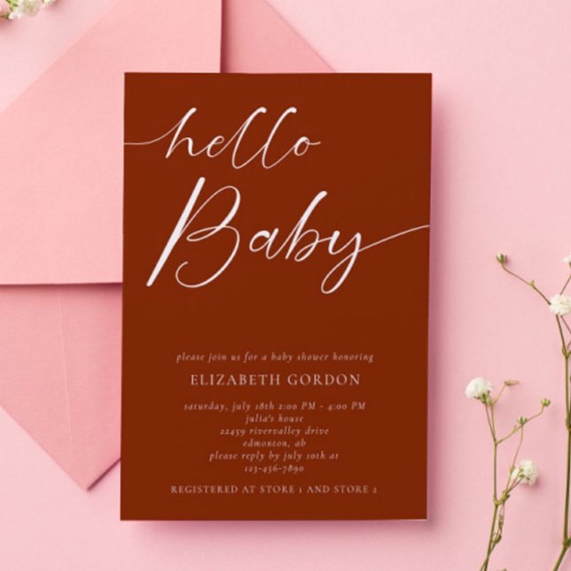 Hello Baby Shower Minimalist Copper Neutral Boho  Invitation (Creator Uploaded)