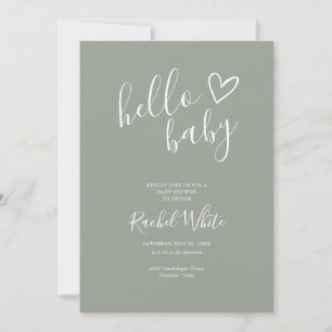 Hello Baby Shower Neutral Sage Green QR Code Invitation