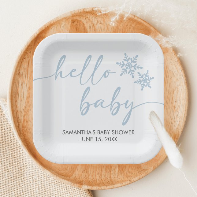 Hello Baby Shower Paper Plate (Winter Baby Shower Paper Plate)