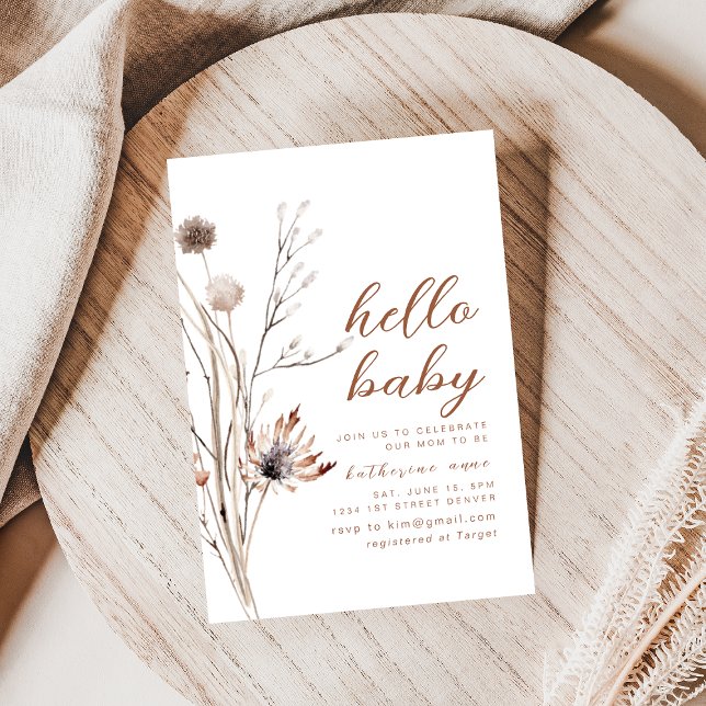 Hello Baby Shower Party Invite Boho Wildflowers (Creator Uploaded)