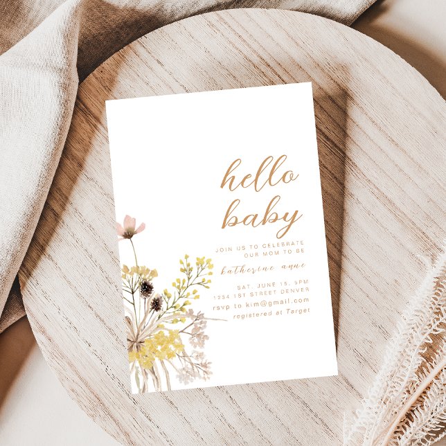 Hello Baby Shower Party Invite Boho Wildflowers (Creator Uploaded)