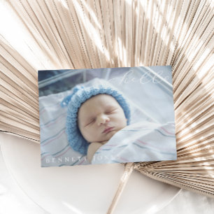 Hello Baby Simple Script Photo Birth Announcement
